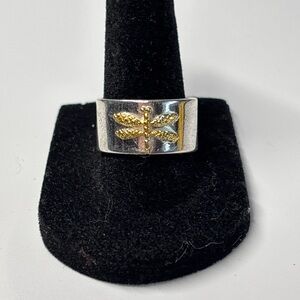 Elegant Silver and Gold Toned Dragonfly Ring